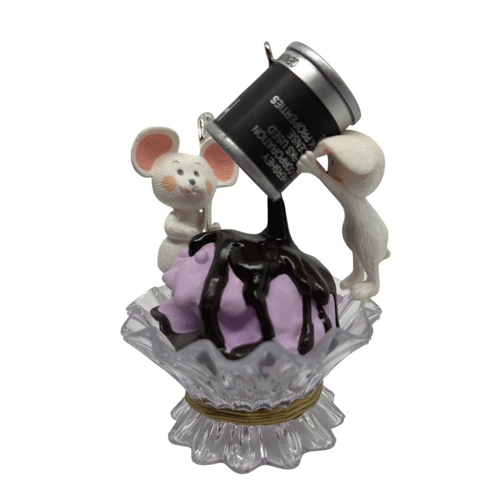 1993 Hershey's Syrup Ice Cream Sundae Mice Christmas Ornament 3" Mouse Lover